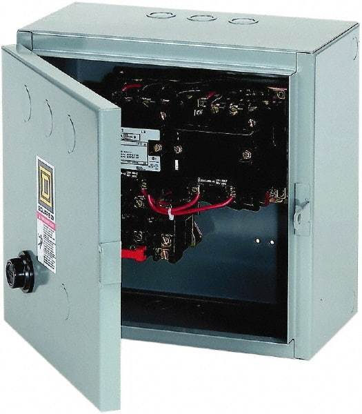 Square D - 110 Coil VAC at 50 Hz, 120 Coil VAC at 60 Hz, 18 Amp, Reversible Enclosed Enclosure NEMA Motor Starter - 3 Phase hp: 3 at 200 VAC, 3 at 230 VAC, 5 at 460 VAC, 5 at 575 VAC, 1 Enclosure Rating - Americas Industrial Supply