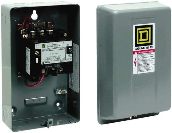 Square D - 3 Pole, 440 Coil VAC at 50 Hz and 480 Coil VAC at 60 Hz, 9 Amp NEMA Contactor - NEMA 1 Enclosure, 50 Hz at 440 VAC and 60 Hz at 480 VAC - Americas Industrial Supply