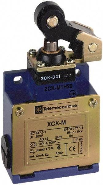 Telemecanique Sensors - DP, NC/NO, 240 VAC, Screw Terminal, Roller Plunger Actuator, General Purpose Limit Switch - IP66 IPR Rating - Americas Industrial Supply