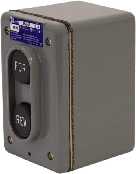 Schneider Electric - 2 Operator, Flush Pushbutton Control Station - Forward, Reverse (Legend), Momentary Switch, NEMA 1, 4 - Americas Industrial Supply