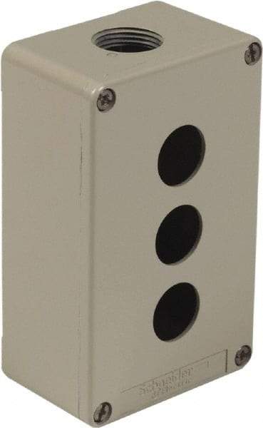Schneider Electric - 3 Hole, 1.18 Inch Hole Diameter, Zinc Alloy Pushbutton Switch Enclosure - 5.12 Inch High x 3.15 Inch Wide x 2.03 Inch Deep, 4, 13 NEMA Rated - Americas Industrial Supply