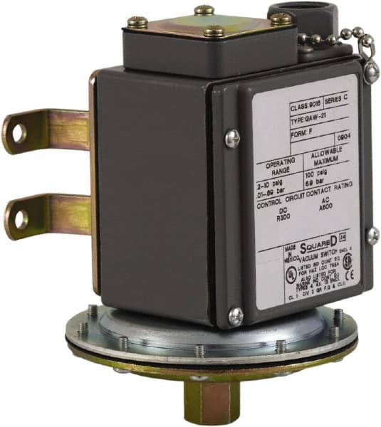 Square D - 4, 13 and 4X NEMA Rated, DPDT, 0.2 to 10 psi, Vacuum Switch Pressure and Level Switch - Adjustable Pressure, 120 VAC, 125 VDC, 240 VAC, 250 VDC, Screw Terminal - Americas Industrial Supply