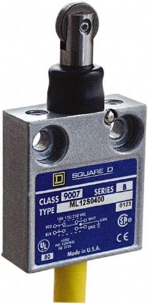 Square D - SPDT, NC/NO, 240 VAC, Prewired Terminal, Roller Plunger Actuator, General Purpose Limit Switch - 1, 2, 4, 6, 6P NEMA Rating, IP67 IPR Rating, 80 Ounce Operating Force - Americas Industrial Supply