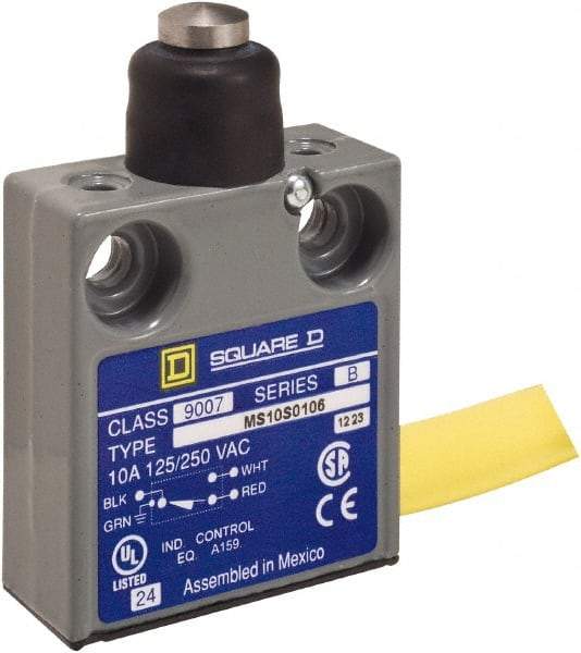 Square D - SPDT, NC/NO, 240 VAC, Prewired Terminal, Plunger Actuator, General Purpose Limit Switch - 1, 2, 4, 6, 6P NEMA Rating, IP67 IPR Rating, 80 Ounce Operating Force - Americas Industrial Supply