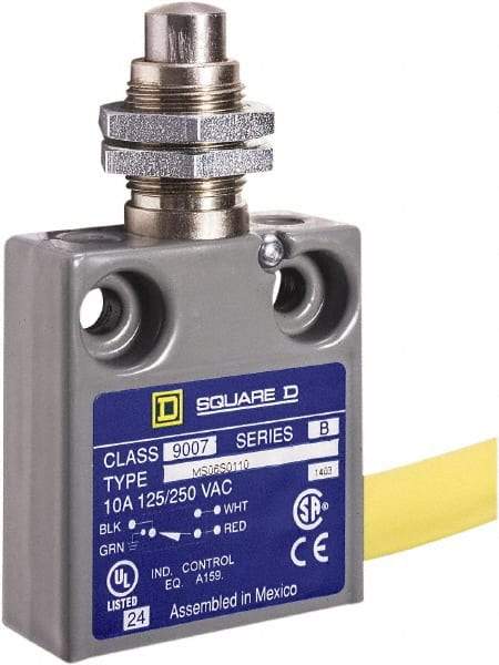 Square D - SPDT, NC/NO, 240 VAC, Prewired Terminal, Plunger Actuator, General Purpose Limit Switch - 1, 2, 4, 6, 6P NEMA Rating, IP67 IPR Rating, Panel Mount, 80 Ounce Operating Force - Americas Industrial Supply