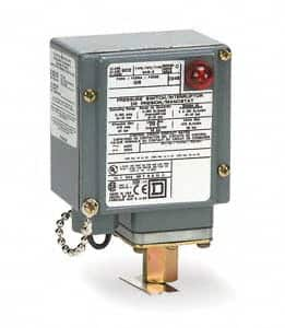 Square D - 4, 13 and 4X NEMA Rated, SPDT, 1 to 40 psi, Electromechanical Pressure and Level Switch - Fixed Pressure, 120 VAC at 6 Amp, 125 VDC at 0.22 Amp, 240 VAC at 3 Amp, 250 VDC at 0.27 Amp, 1/4 Inch Connector, Screw Terminal, For Use with 9012G - Americas Industrial Supply