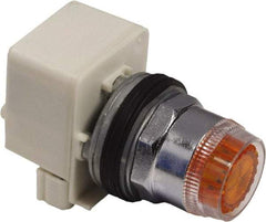 Schneider Electric - 1.18 Inch Mount Hole, Extended Straight, Pushbutton Switch Only - Round, Amber Pushbutton, Illuminated, Momentary (MO), Weatherproof, Dust and Oil Resistant - Americas Industrial Supply