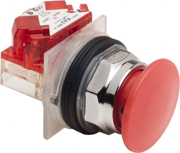 Schneider Electric - 30mm Mount Hole, Extended Mushroom Head, Pushbutton Switch Only - Round, Red Pushbutton, Nonilluminated, Maintained (MA), On-Off - Americas Industrial Supply