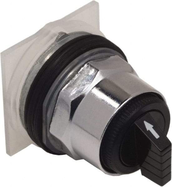 Schneider Electric - 1.18 Inch Mount Hole, 3 Position, Knob and Pushbutton Operated, Selector Switch Only - Black, Momentary (MO), without Contact Blocks, Weatherproof and Dust and Oil Resistant - Americas Industrial Supply