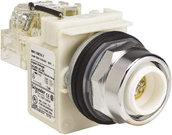 Schneider Electric - 24-28 VAC/VDC LED Push-to-Test Pilot Light - Screw Clamp Connector, 104mm OAL x 54mm Wide, Dust-tight, Oiltight, Shock Resistant, Vibration Resistant, Watertight - Americas Industrial Supply