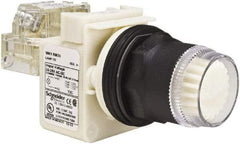 Schneider Electric - 30mm Mount Hole, Extended Straight, Pushbutton Switch with Contact Block - White Pushbutton, Momentary (MO) - Americas Industrial Supply