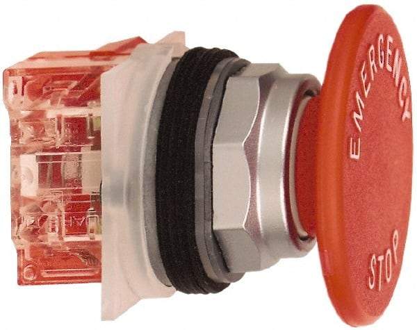Schneider Electric - 30mm Mount Hole, Extended Straight, Pushbutton Switch with Contact Block - Red Pushbutton, Momentary (MO) - Americas Industrial Supply