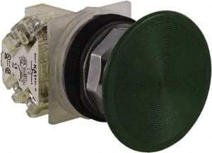 Schneider Electric - 30mm Mount Hole, Extended Straight, Pushbutton Switch with Contact Block - Green Pushbutton, Momentary (MO) - Americas Industrial Supply