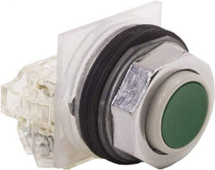 Schneider Electric - 30mm Mount Hole, Extended Straight, Pushbutton Switch with Contact Block - Green Pushbutton, Momentary (MO) - Americas Industrial Supply