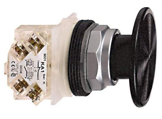 Schneider Electric - 30mm Mount Hole, Extended Mushroom Head, Pushbutton Switch with Contact Block - Round, Black Pushbutton, Momentary (MO) - Americas Industrial Supply