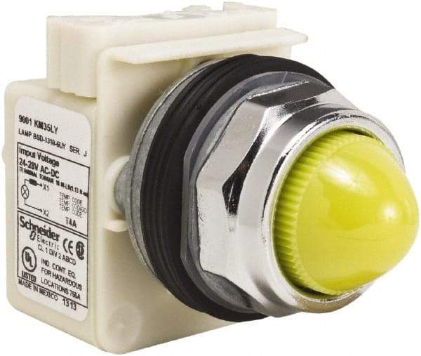 Schneider Electric - 28 V Yellow Lens LED Pilot Light - Round Lens, Screw Clamp Connector - Americas Industrial Supply