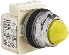 Schneider Electric - 12-14 VAC/VDC Yellow Lens LED Pilot Light - Domed/Round Lens, Screw Clamp Connector, 69.98mm OAL x 54mm Wide, Dust-tight, Oiltight, Shock Resistant, Vibration Resistant, Watertight - Americas Industrial Supply