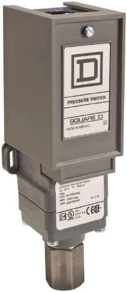 Square D - 1 NEMA Rated, SPDT, 170 to 5,600 psi, Electromechanical Pressure and Level Switch - Adjustable Pressure, 120 VAC at 6 Amp, 125 VDC at 0.22 Amp, 240 VAC at 3 Amp, 250 VDC at 0.27 Amp, 1/4 Inch Connector, Screw Terminal, For Use with 9012G - Americas Industrial Supply