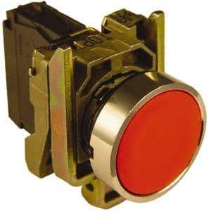 Schneider Electric - 22mm Mount Hole, Extended Straight, Pushbutton Switch with Contact Block - Round, Red Pushbutton, Momentary (MO) - Americas Industrial Supply
