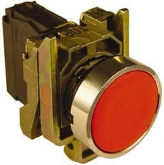 Schneider Electric - 22mm Mount Hole, Extended Straight, Pushbutton Switch with Contact Block - Round, Red Pushbutton, Momentary (MO) - Americas Industrial Supply