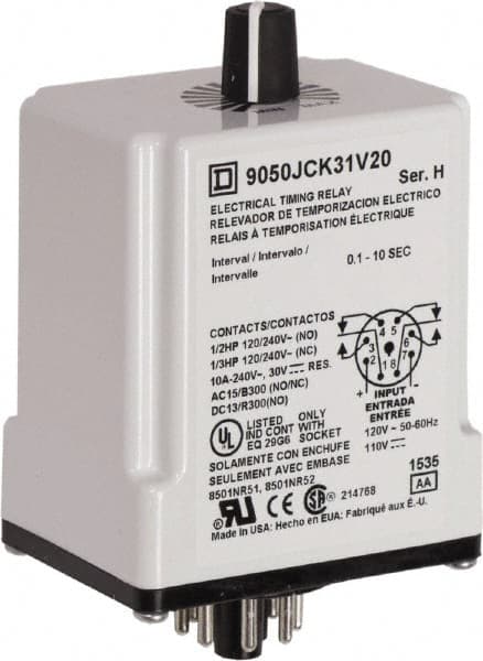 Square D - DPDT Time Delay Relay - 10 Contact Amp, 110 VDC & 120 VAC - Americas Industrial Supply