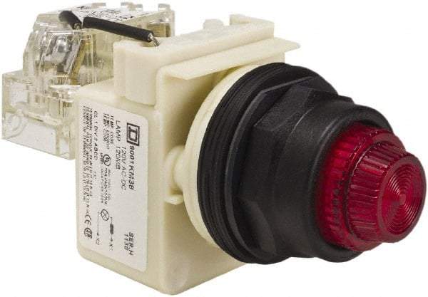 Schneider Electric - 120 V Red Lens Press-to-Test Indicating Light - Round Lens, Screw Clamp Connector, Corrosion Resistant, Dust Resistant, Oil Resistant - Americas Industrial Supply