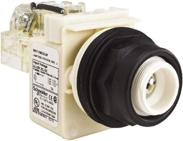 Schneider Electric - 28 V White Lens LED Pilot Light - Round Lens, Screw Clamp Connector, 54mm OAL x 42mm Wide, Vibration Resistant - Americas Industrial Supply