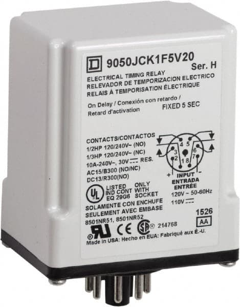 Square D - DPDT Time Delay Relay - 10 Contact Amp, 110 VDC & 120 VAC - Americas Industrial Supply