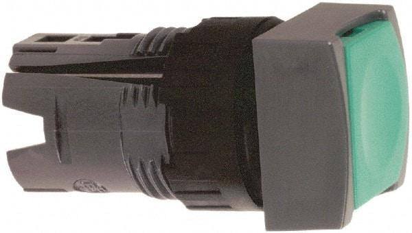 Schneider Electric - 16mm Mount Hole, Flush, Pushbutton Switch Only - Square, Green Pushbutton, Nonilluminated, Momentary (MO), Vibration Resistant - Americas Industrial Supply