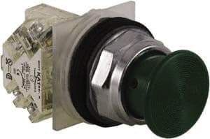 Schneider Electric - 30mm Mount Hole, Extended Straight, Pushbutton Switch with Contact Block - Green Pushbutton, Momentary (MO) - Americas Industrial Supply