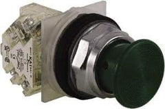 Schneider Electric - 30mm Mount Hole, Extended Straight, Pushbutton Switch with Contact Block - Green Pushbutton, Momentary (MO) - Americas Industrial Supply