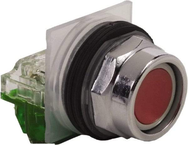 Schneider Electric - 30mm Mount Hole, Extended Straight, Pushbutton Switch with Contact Block - Red Pushbutton, Momentary (MO) - Americas Industrial Supply