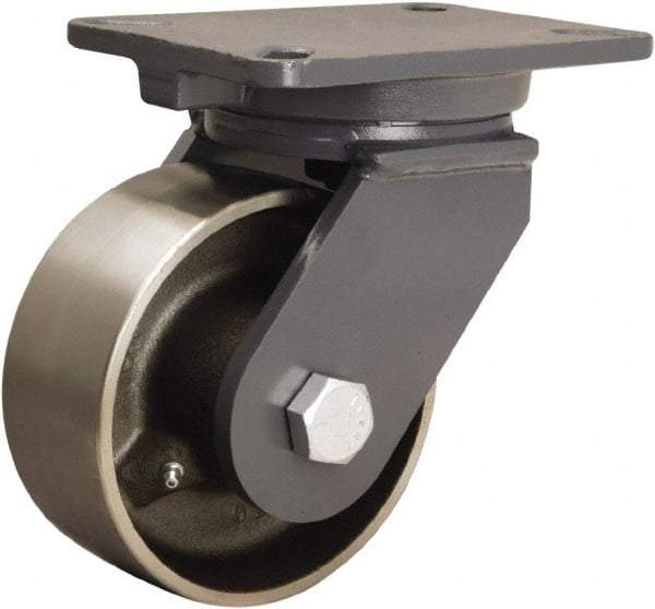 Hamilton - 6" Diam x 2-1/2" Wide x 8" OAH Top Plate Mount Swivel Caster - Forged Steel, 3,500 Lb Capacity, Straight Roller Bearing, 5-1/4 x 7-1/4" Plate - Americas Industrial Supply