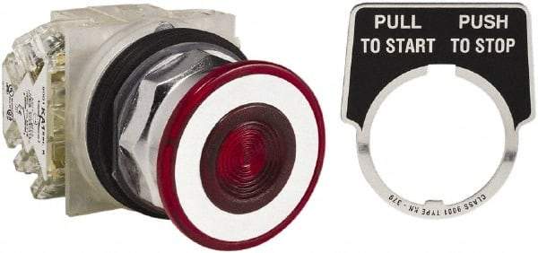 Schneider Electric - 30mm Mount Hole, Extended Straight, Pushbutton Switch with Contact Block - Red Pushbutton, Maintained (MA) - Americas Industrial Supply