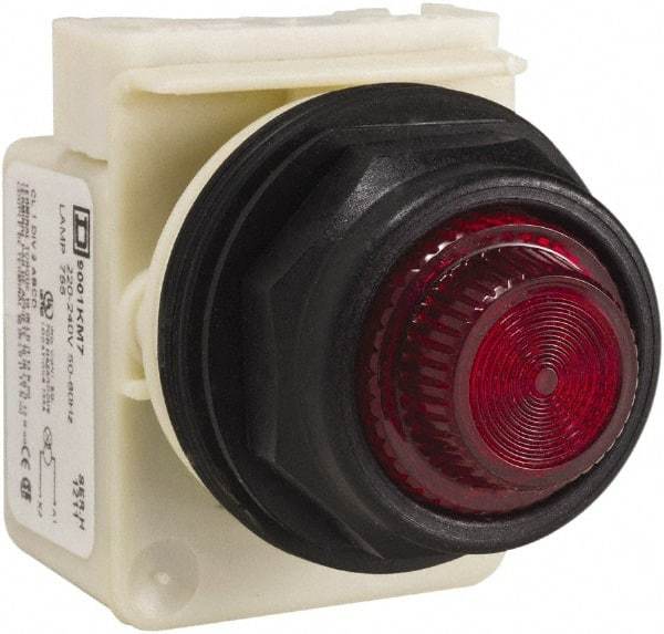 Schneider Electric - 220 VAC at 50/60 Hz via Transformer, 240 VAC at 50/60 Hz via Transformer Red Lens Indicating Light - Round Lens, Screw Clamp Connector, Corrosion Resistant, Dust Resistant, Oil Resistant - Americas Industrial Supply