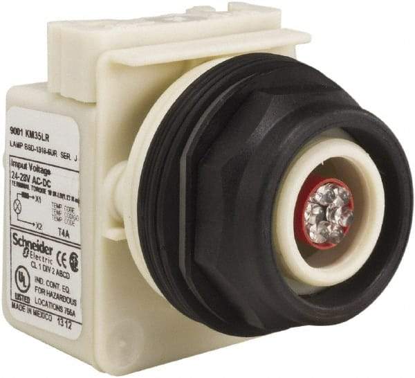 Schneider Electric - 28 V Red Lens LED Pilot Light - Round Lens, Screw Clamp Connector, 54mm OAL x 42mm Wide, Vibration Resistant - Americas Industrial Supply