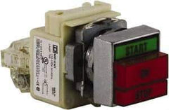 Schneider Electric - Extended Straight Pushbutton Switch Operator - Green, Red, Rectangle Button, Incandescent Lamp, Illuminated - Americas Industrial Supply