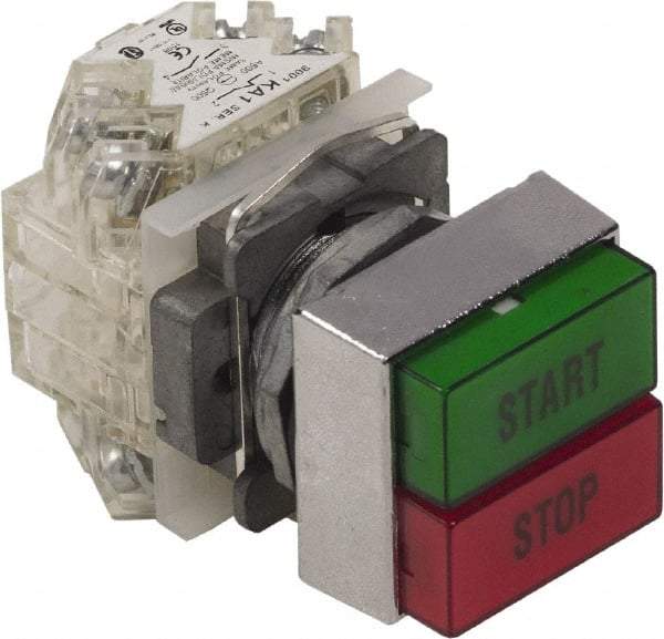 Schneider Electric - 30mm Mount Hole, Pushbutton Switch Only - Rectangle, Green and Red Pushbutton, Nonilluminated, Momentary (MO), On-Off - Americas Industrial Supply