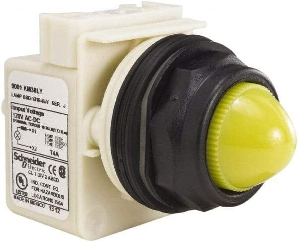 Schneider Electric - 120 V Yellow Lens LED Indicating Light - Round Lens, Screw Clamp Connector, Corrosion Resistant, Dust Resistant, Oil Resistant - Americas Industrial Supply