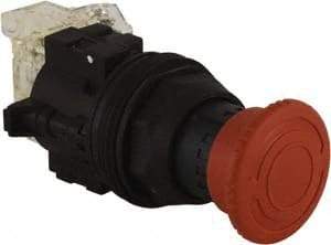 Schneider Electric - 30mm Mount Hole, Extended Mushroom Head, Pushbutton Switch with Contact Block - Round, Red Pushbutton, Maintained (MA) - Americas Industrial Supply