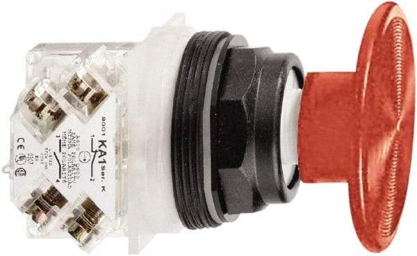 Schneider Electric - 30mm Mount Hole, Extended Mushroom Head, Pushbutton Switch with Contact Block - Round, Red Pushbutton, Momentary (MO) - Americas Industrial Supply