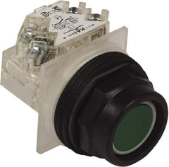 Schneider Electric - 30mm Mount Hole, Extended Straight, Pushbutton Switch with Contact Block - Green Pushbutton, Momentary (MO) - Americas Industrial Supply
