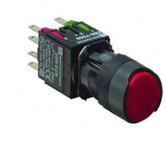 Schneider Electric - 16mm Mount Hole, Flush, Pushbutton Switch with Contact Block - Round, Red Pushbutton, Momentary (MO) - Americas Industrial Supply