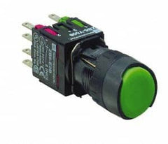 Schneider Electric - 16mm Mount Hole, Flush, Pushbutton Switch with Contact Block - Round, Green Pushbutton, Momentary (MO) - Americas Industrial Supply