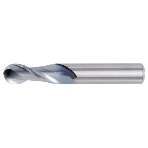 ‎5/8″ Dia. × 5/8″ Shank × 1-1/4″ DOC × 3-1/2″ OAL, Carbide Uncoated, 2 Flute, CW|37° Helix, Round, Ballnose End Mill - Exact Industrial Supply