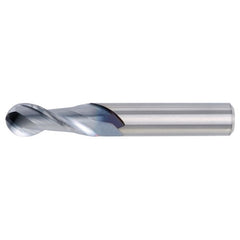 ‎3/8″ Dia. × 3/8″ Shank × 1-1/2″ DOC × 4″ OAL, Carbide TiCN, 2 Flute, CW|37° Helix, Round, Ballnose End Mill - Exact Industrial Supply