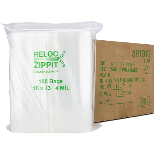 10″ × 13″ 4-MIL Clear Reloc Zippit Zipper Bags , Sold per Case of 500 (5 boxes of 100 per case)