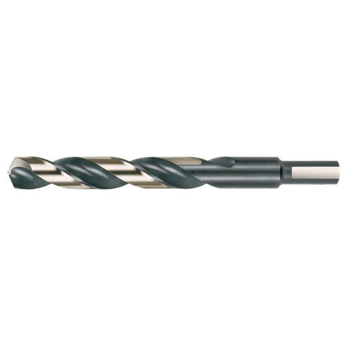 13/32 RHS / RHC HSS 135 Degree Split Point 3/8″ Reduced Shank Heavy Duty Jobber Length Drill - Black & Gold - Exact Industrial Supply