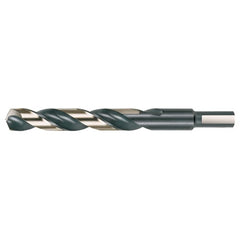 13/32 RHS / RHC HSS 135 Degree Split Point 3/8″ Reduced Shank Heavy Duty Jobber Length Drill - Black & Gold - Exact Industrial Supply