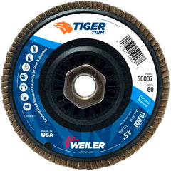 4-1/2″ Tiger Disc Abrasive Flap Disc, Angled, Trimmable Backing, 60Z, 5/8″-11 UNC Nut - Americas Industrial Supply